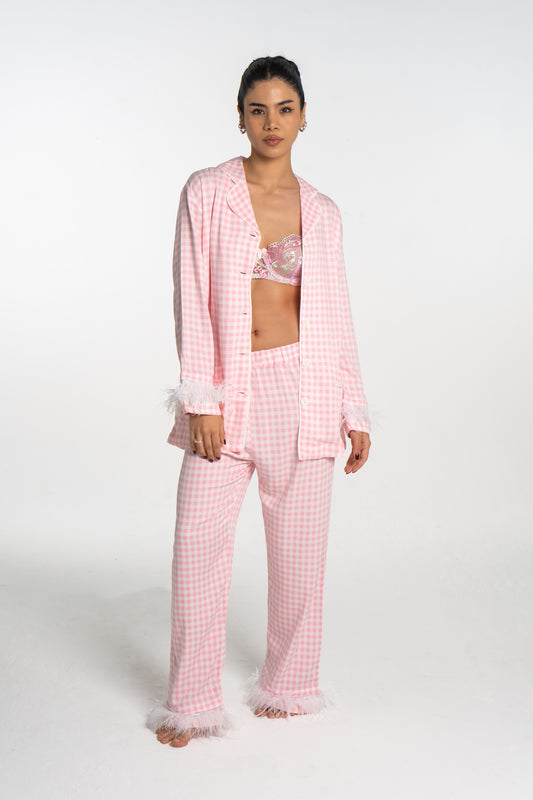 Pink Gingham Plume Pajama